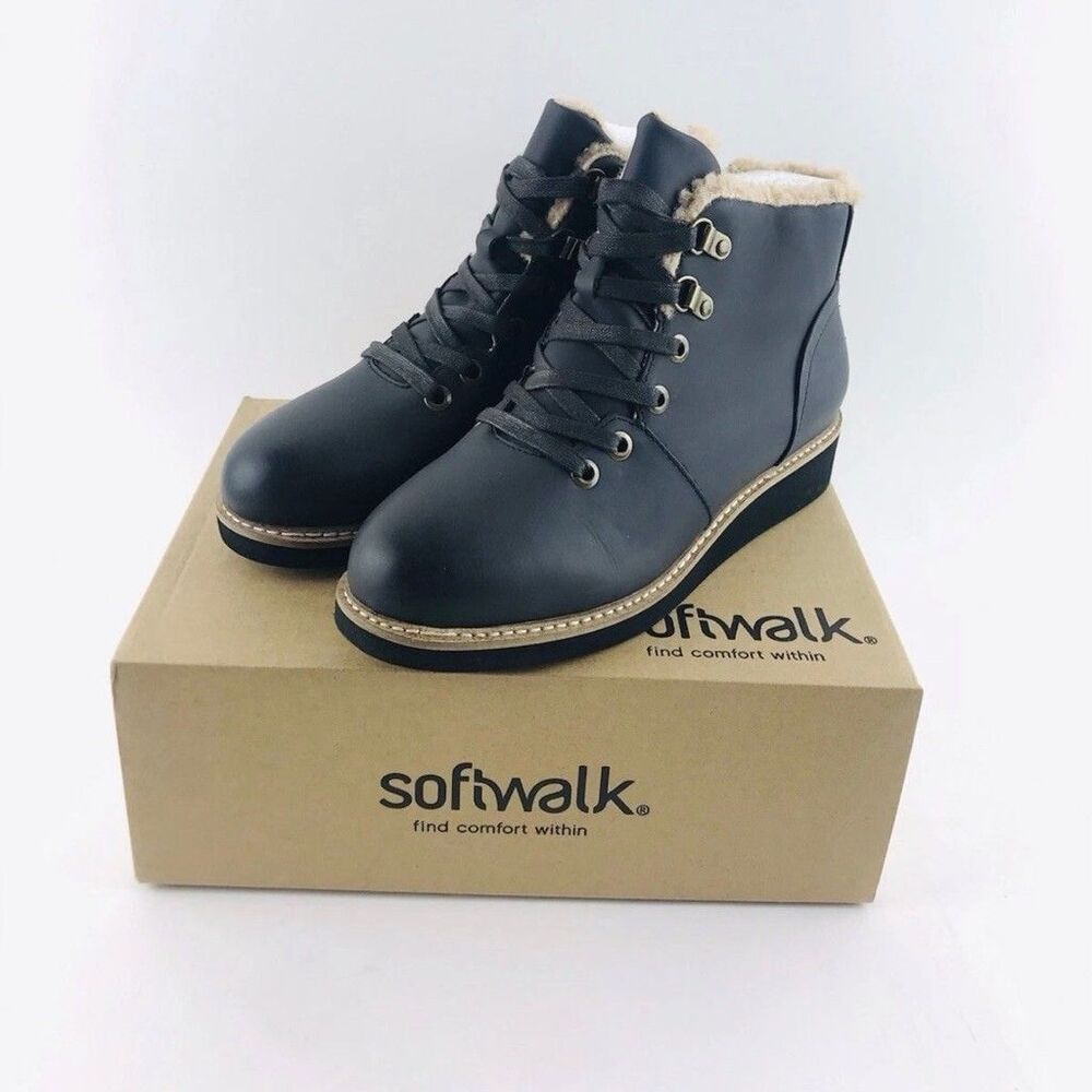 NWT Box SoftWalk Wilcox Women Leather Charcoal Ankle Booties Grey Size 10